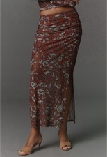 NWT Anthropologie Maeve Mesh Maxi Skirt Brown Floral Print Large
