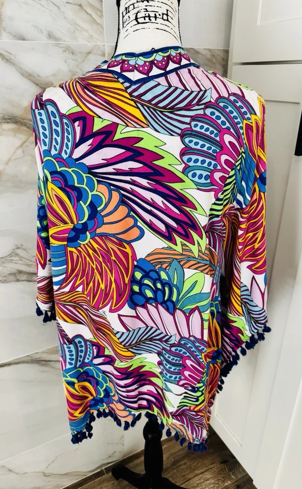 Trina Turk Colorful Beach Coverup Borla Trim One SZ Kimono Style  Foto 3 de 4