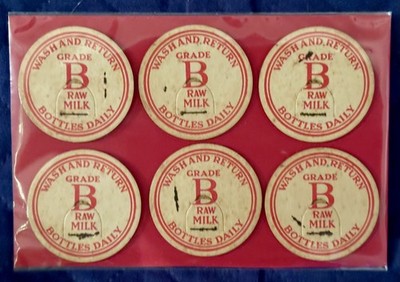 Vintage Milk Bottle Caps (NOS) 6-piece lot.  Grade B Raw Milk 