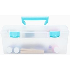 Portable Art Craft Organizer with Lift-Out Tray Handle and Storage Box Clear