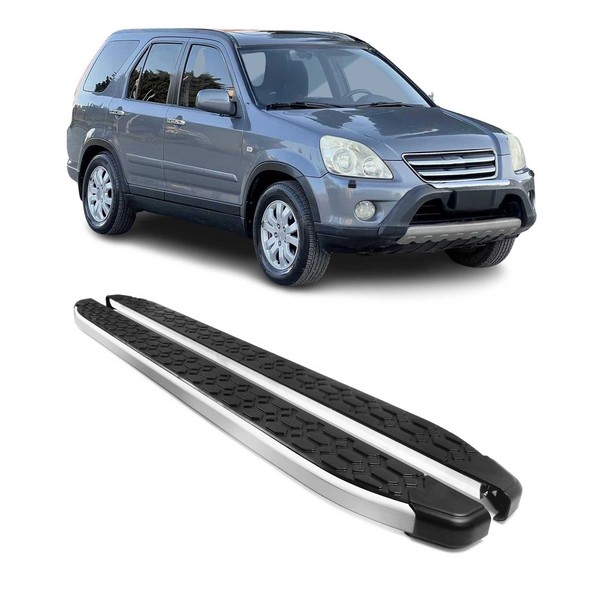 Alu Trittbretter Seitenschweller FüR Honda CR-V Ii 2002-2006 Schwarz Silber 2Tlg-image