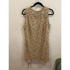 Lauren Ralph Lauren Tan Floral Embroidered Sequin Sleeveless Shift Dress 12