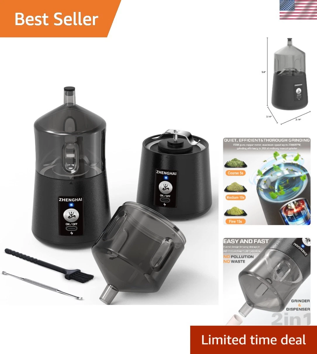 Versatile Electric Spice Grinder with Pulse Mode & Cleaning Brush Included