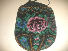 Antique Floral Crochet Micro Bead beaded purse roses