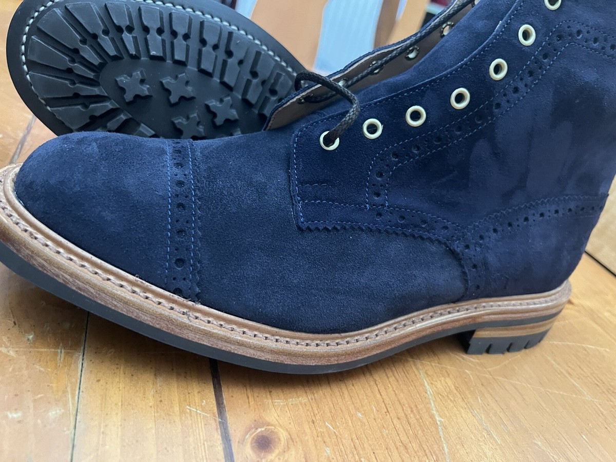 Made In UK - 11 US (10UK) - Trickers Cap Toe Boots Navy Blue Suede