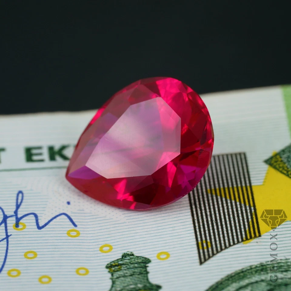 Ruby Loose Gemstone Genuine Lab-Grown Pear Cut Classic Raspberry Red Stone EU - Image 3 of 4