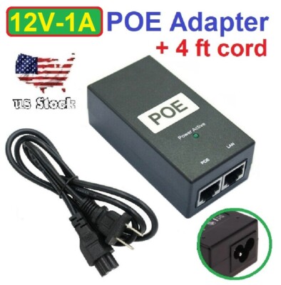 US 12V-1A Wall Plug POE Injector Ethernet Adapter IP Phone/Camera Power Supply