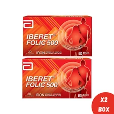 2x ABBOTT Iberet Folic 500 30'S Iron Vitamin C & B Complex For Anemia Pregnancy
