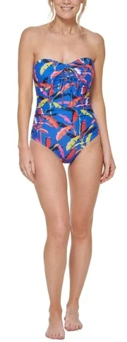 Tommy Hilfiger BLUE MULTI Printed Bandeau One-Piece Swimsuit, US 8 - Image 2 of 2