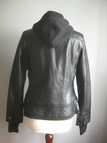 GIACCA VERA PELLE CAPPUCCIO 12 10 NUOVA CON ETICHETTE BETTY con cappuccio trucker biker soft comfort - Foto 12 di 24