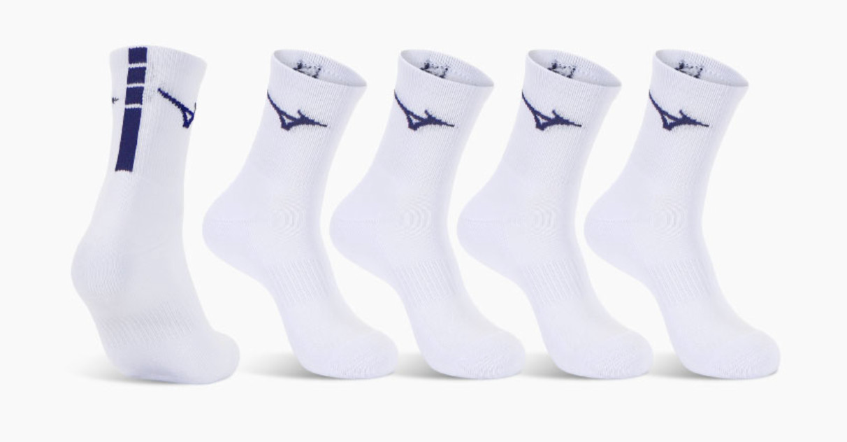 Носки Mizuno Cushion Mid Crew Socks 5шт Унисекс Спортивная одежда Повседневные носки Белый Темно-синий NWT 6290₽