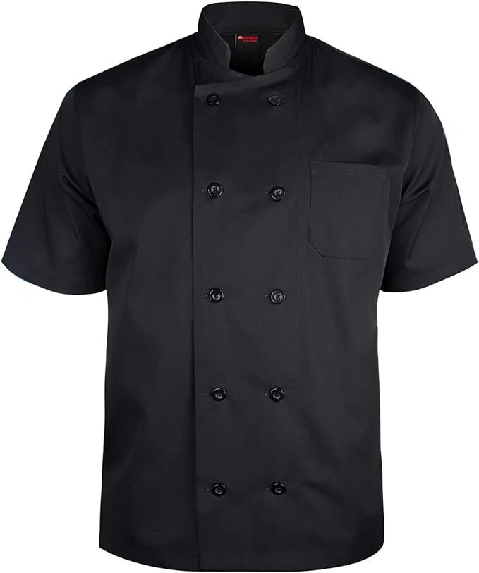 P-H New Chef Jacket PLASTIC BUTTON Coat Black & White Short Sleeve Chef Jackets UK