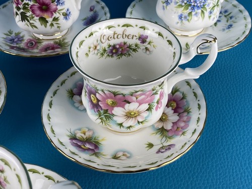 Royal Albert 5 Tazze Caffè Con Piattino + Lattiera Porcellana Serie "Mesi" - Foto 7 di 17