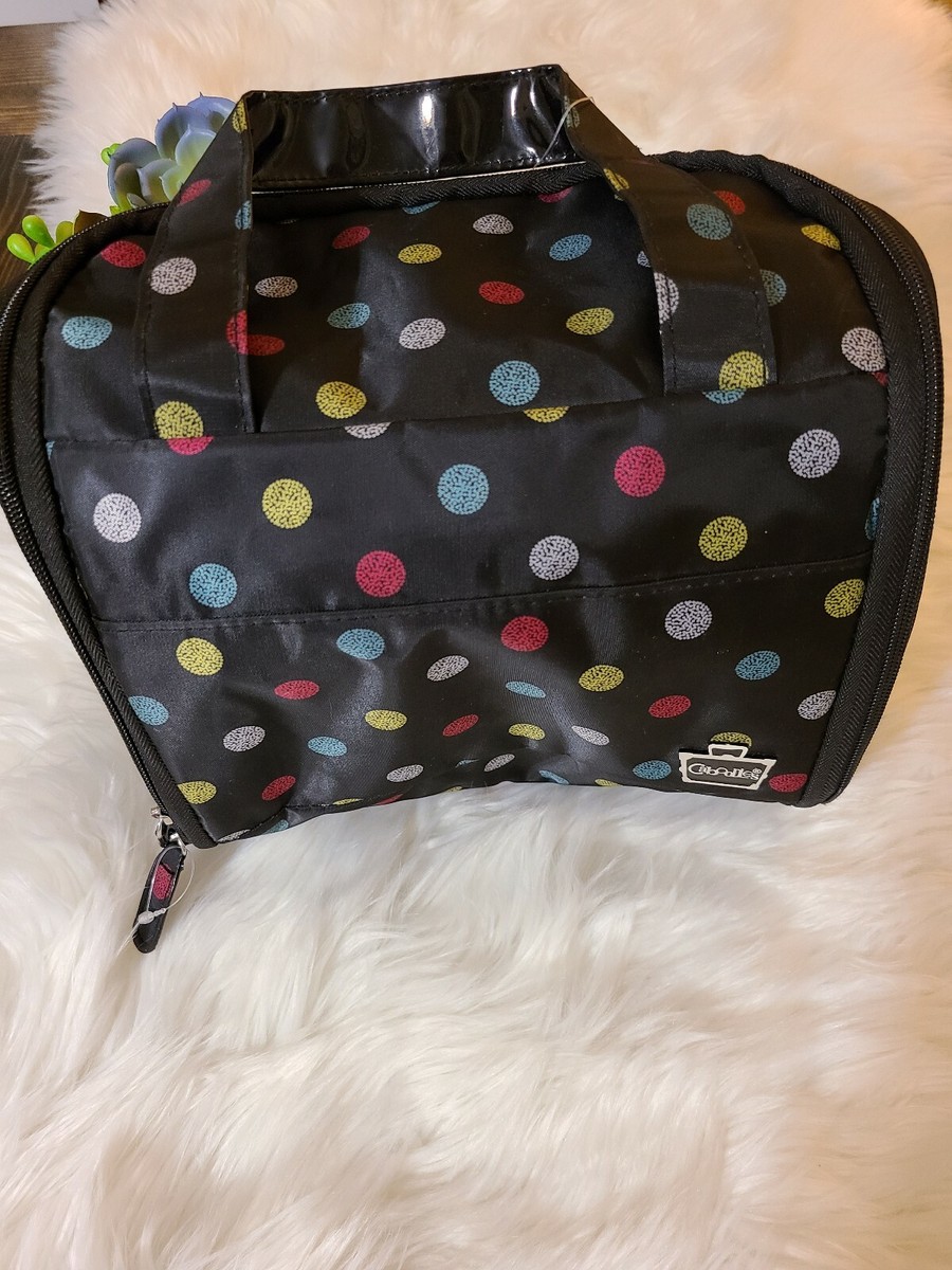 NWT CABOODLES hanging toiletry travel bag Black with Polka Dots