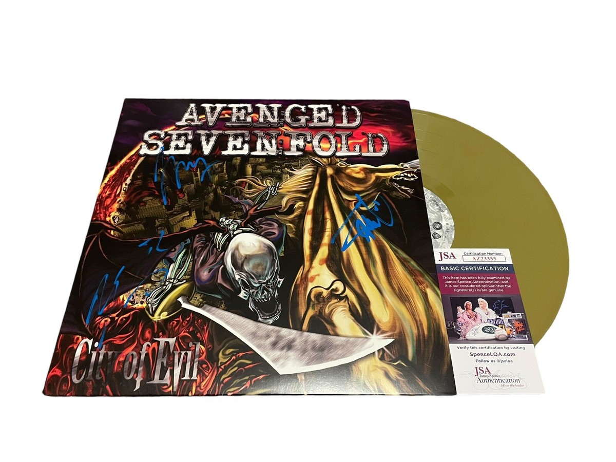 AVENGED SEVENFOLD SIGNED AUTOGRAPH CITY OF EVIL VINYL M SHADOWS +2