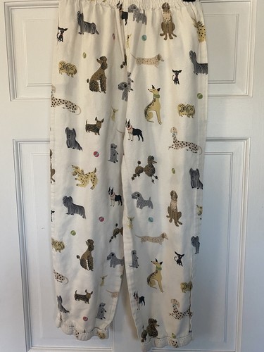 Company Kids Girls Dog Print Flannel Pajamas 2 Piece Set Cream Colored SZ 12 - Picture 4 of 13
