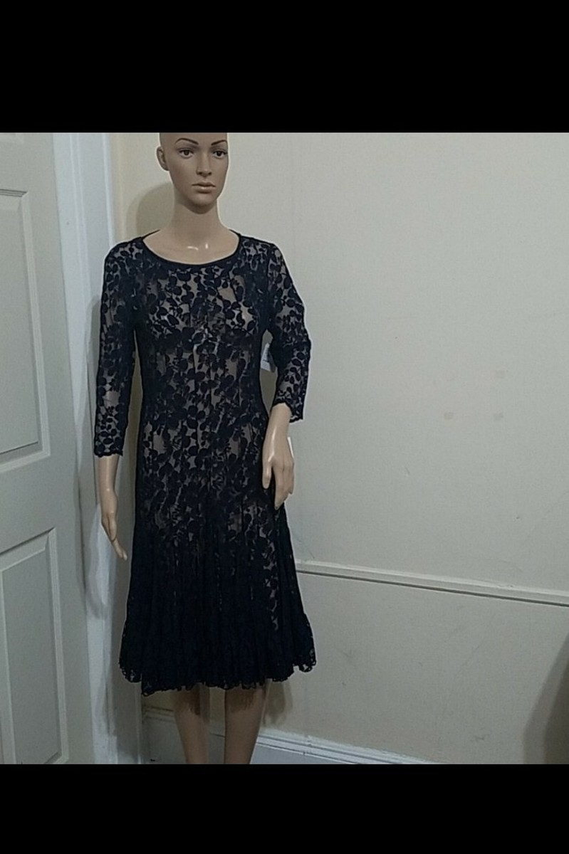 teri jon by rickie freeman lace midi dress Teri Jon By Rickie Freeman Women's 3D Floral Organza Lace A-Line Midi-Dress - Black Multi