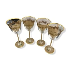 $226 Neiman Marcus Clear Gold Oro Bello Water Goblets Wine Glass Set of 4