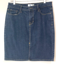 Denim Skirt Old Navy Womens Size 10 Knee Length Blue Drk Wash Front Slit Pockets