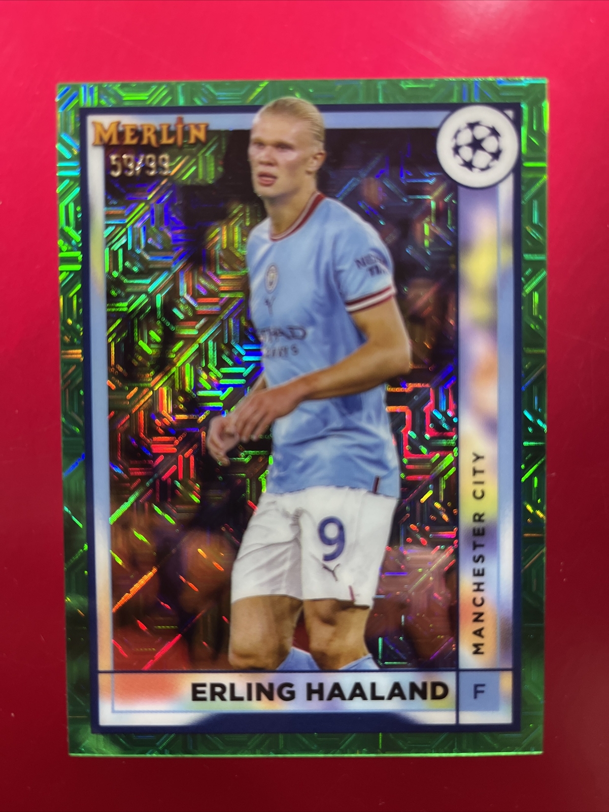 2022-23 Topps Merlin ERLING HAALAND Green Mojo Refractor SSP 59/99 👀🏟️⚽️🔥