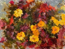 Original floral Oil Art Painting of chrysanthemums  Autumn Flowers Canvas