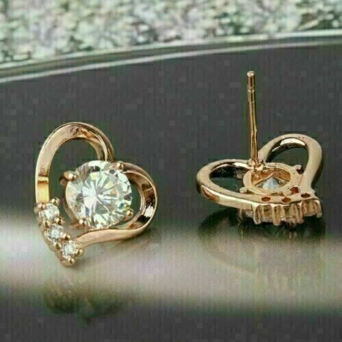 1.50 Ct Round Cut Simulated Diamond Heart Stud Earrings 14K Yellow Gold Plated - Bild 4 von 4