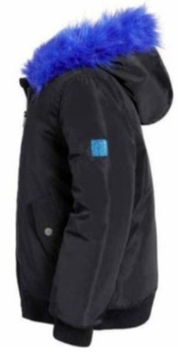 Calvin Klein Bomber Jacket With Blue Faux Fur Hood Anthricite - Picture 2 of 2