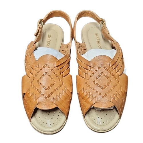 Softspots geflochtenes Leder Fersenriemen Sandalen bequeme Freizeitschuhe hellbraun Größe 7,5 M 66 $