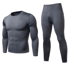 Mens Ultra-Soft Fleece Lined Thermal Set Long John Underwear Dark Gray M