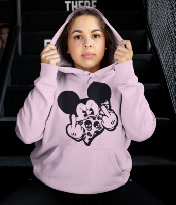 Lustiges Mickey Mouse Fuck You Mittelfinger FCK Damen Hoodie S-XXXL Baumwoll....