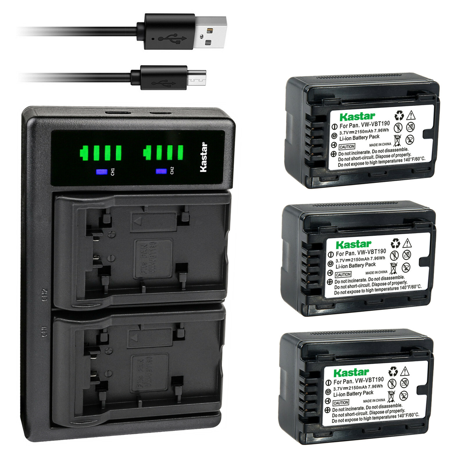 Kastar Battery LTD2 USB Charger for VW-VBT190 & Panasonic HC-VX870 HC-VX870K