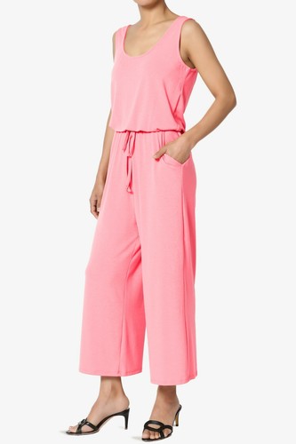 TheMogan S~3X Sleeveless Scoop Neck Pocket Crop Wide Leg Culotte Jumpsuit - Picture 30 of 107