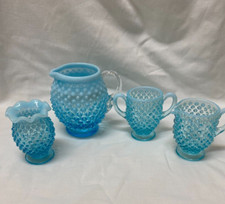 Fenton Blue Opalescent Hobnail 4 Pieces