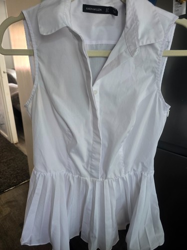 KAREN MILLEN White SLEEVELESS PLEATED HEM BLOUSE UK 12 BNWT
