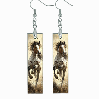 Running Appaloosa Horse Earrings Bar Wood Dangle Horse Lover Jewelry Gifts