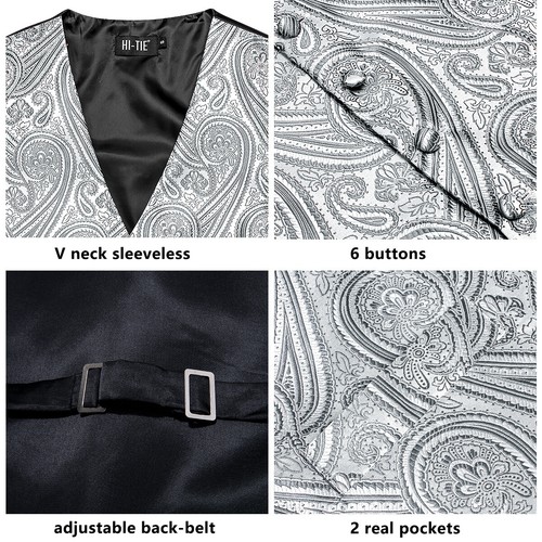 50 Colors Mens Vest Sleeveless V-Neck Pockets Waistcoat Without Tie Set Wedding - Picture 132 of 209