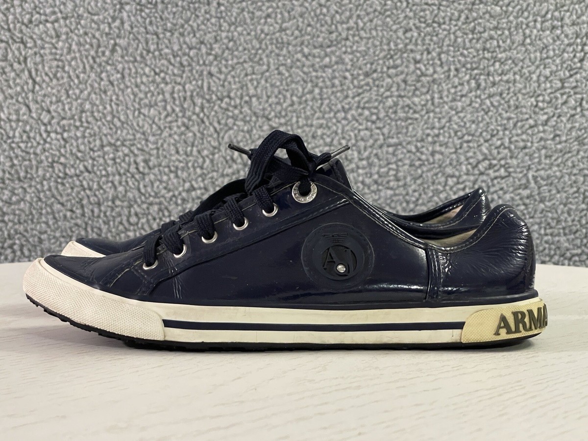 Armani Jeans Shoes Womens Blue Patent Leather Lace Up Fashion Trainer  Sneakers