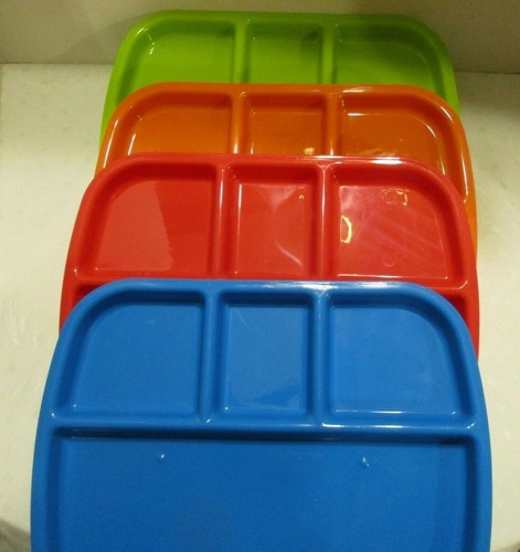 Lot of 4 Student Divided Lunch Trays Melamine Plastic 12" X 9" Food or Crafts - Picture 2 of 3