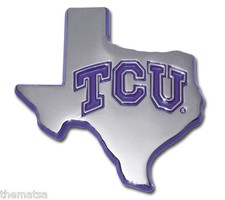 TCU TEXAS CHRISTIAN STATE SHAPE USA MADE CAR CHROME EMBLEM MEDALLION