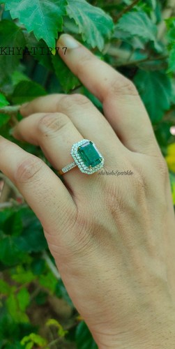 14kt gold ring with Natural Emerald Ring With Natural Diamond Double Halo Ring - Picture 3 of 5