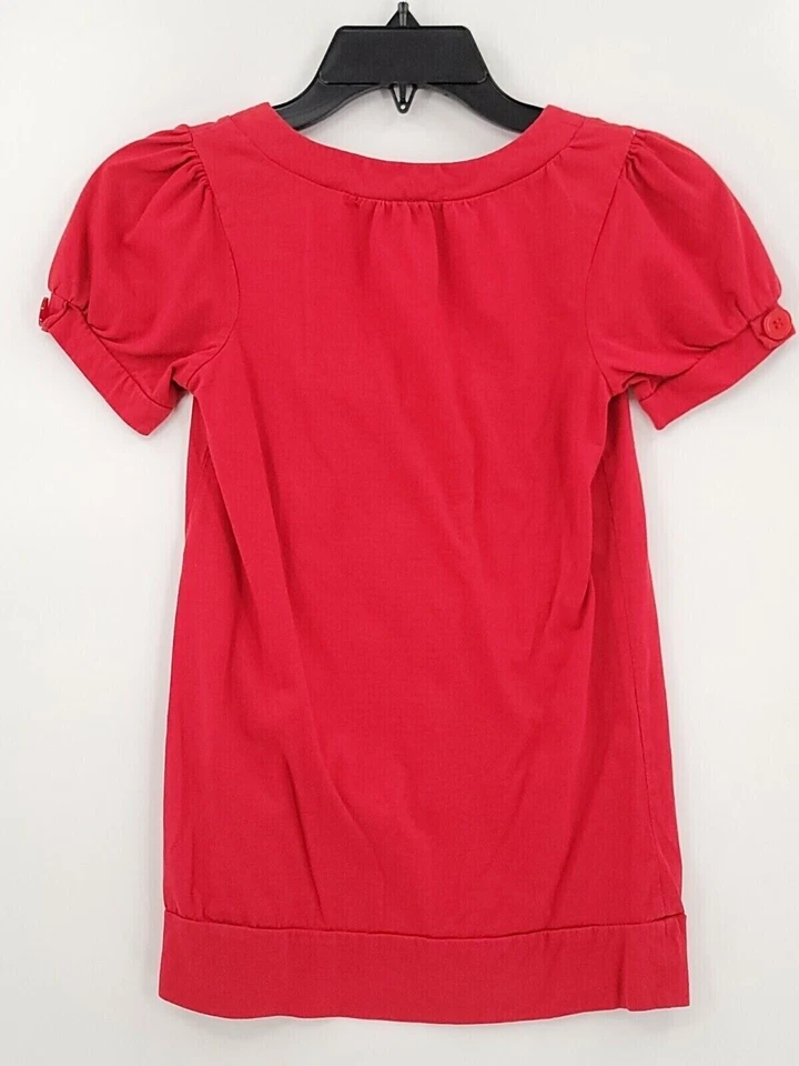 Charlotte Russe Girls Size Small Color Red Square Neck Button Trim Tunic Shirt - Imagem 2 de 4
