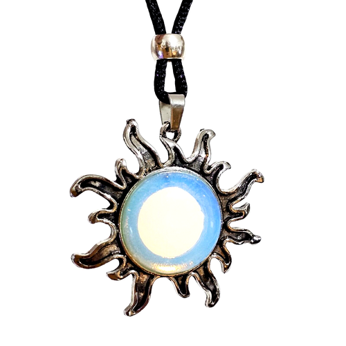Opalite Sun Pendant Gemstone Sea Opal Crystal Healing Chakra Tie Cord Necklace - Picture 21 of 22