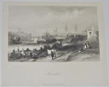 Newcastle upon Tyne Harbour ca. 1840 Antique Engraving by J.H Hair   7 1/4inx6in