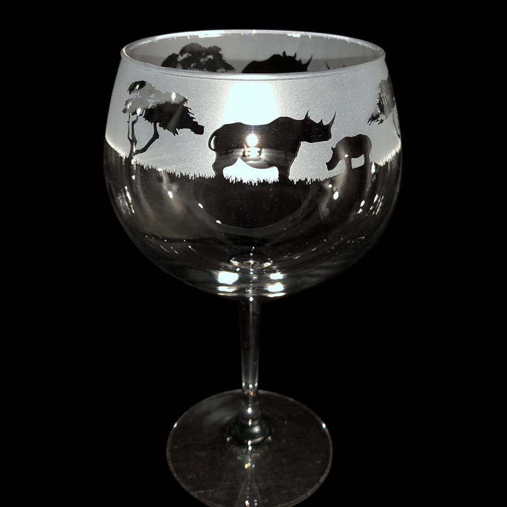 Animo Gin Glass Hand Etched Crystal Animal Balloon Tumbler Gift Rhino