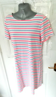 Joules Damen Größe 12 weiß blau neonpink Streifen Stretch T-Shirt Kleid Riviera