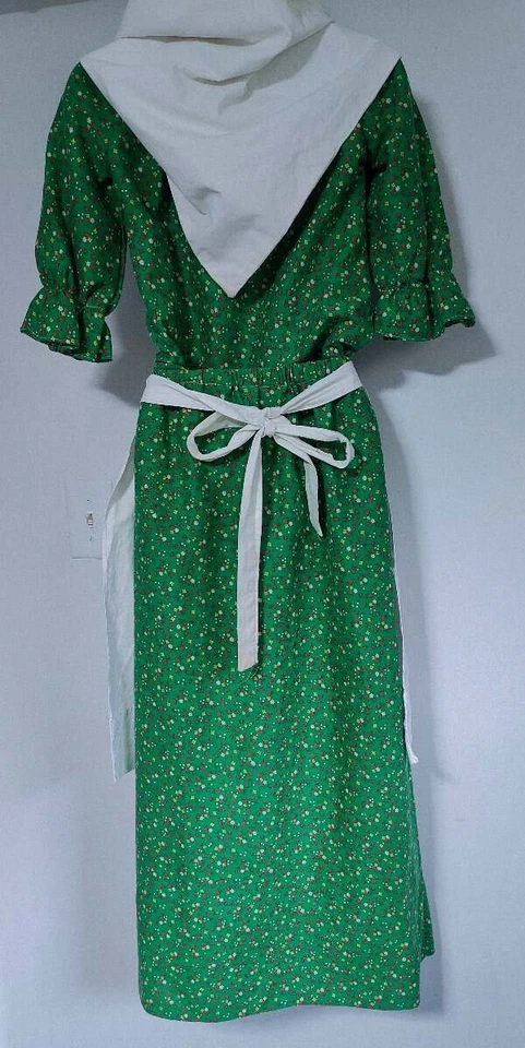 Conjunto de Vestido Pradera Vintage Años 70 Niñas XL Hecho a Mano con Delantal y Gorro Verde Gin Foto 4 de 4
