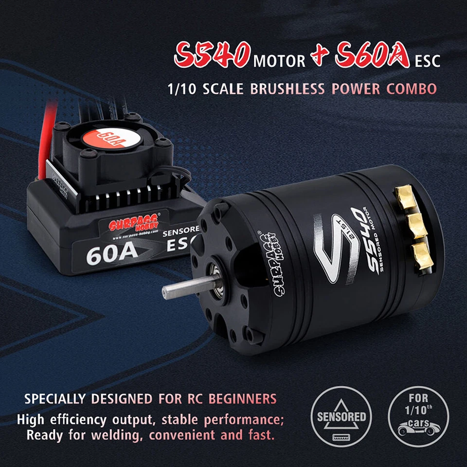 SURPASSHOBBY S540 Sensored Motor 60A ESC Bürstenlose Power Combo Für 1/10 RC Car - Bild 2 von 4