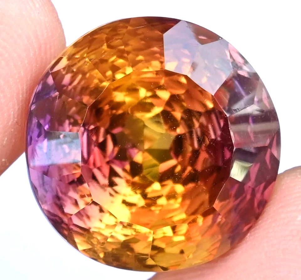 Pedra preciosa redonda bicolor natural impecável 21,70 quilates não tratada certificada - Imagem 3 de 4