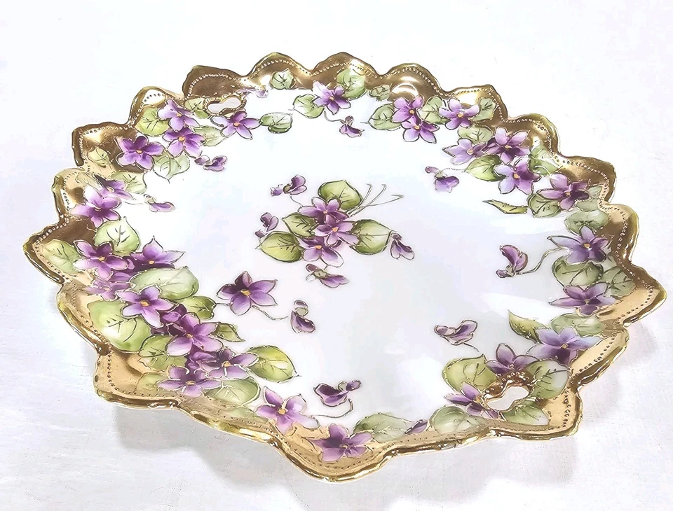 Folha de bordo antiga Nippon roxa violeta ouro 22k com miçangas pintadas à mão c-1891-1910 - Imagem 3 de 4