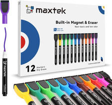 Magnetic Whiteboard Markers - 12 Count Colorful Fine Tip Dry Erase Markers with